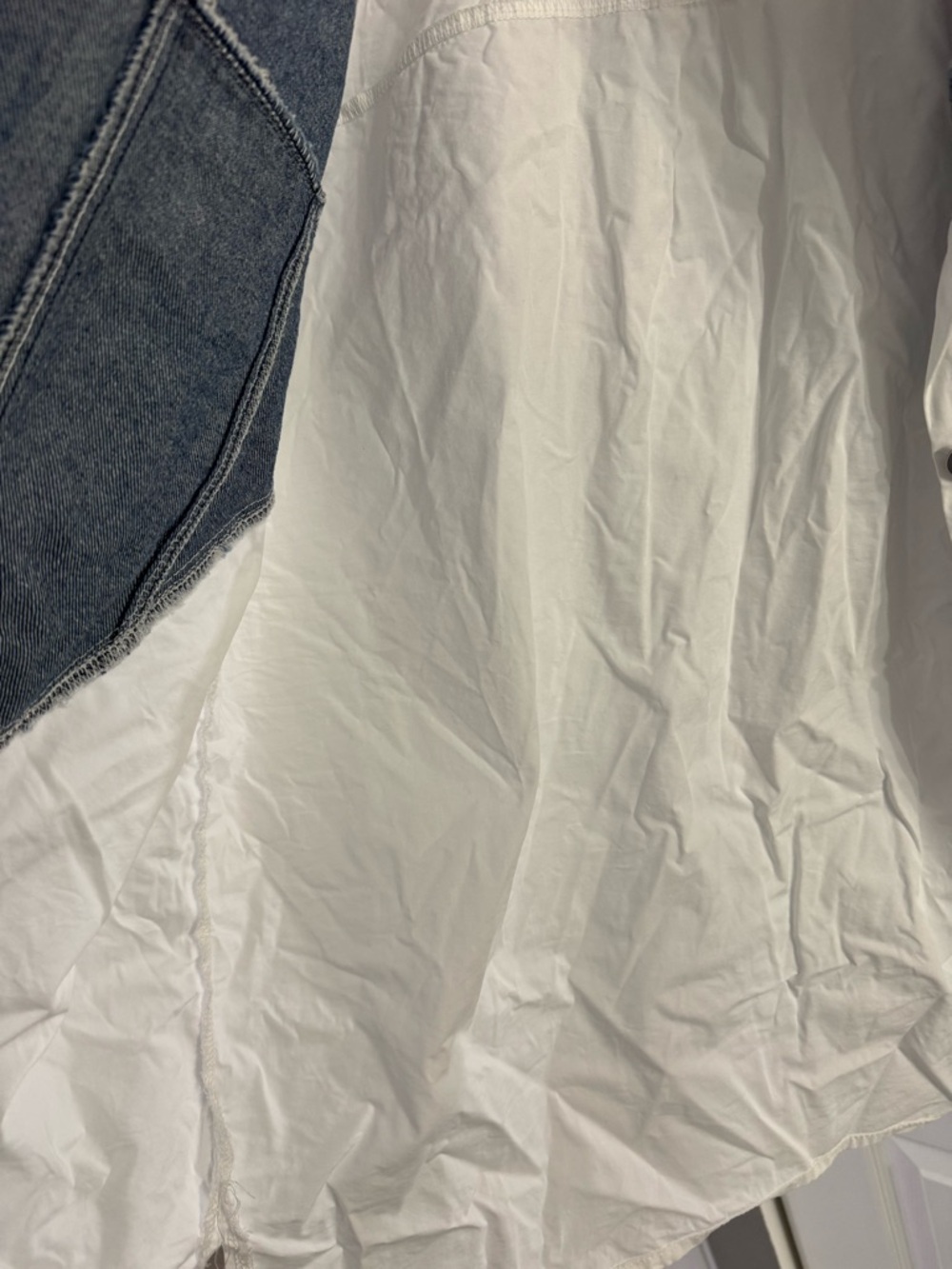 Size Medium Denim Patchwork heart - White Button-Up Shirt with Denim Heart top - Picture 7 of 8